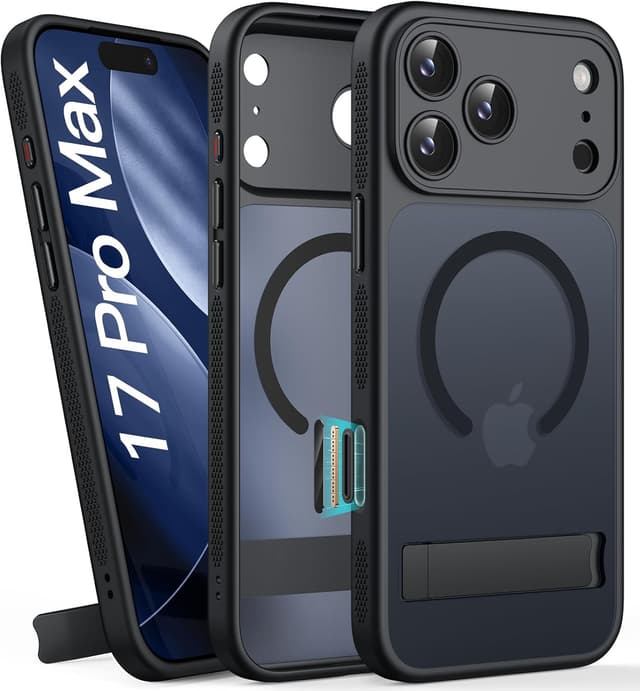 Detalle de BXYJY iPhone 17 Pro Max Magnetic Case with Stand, MagSafe-Compatible, Camera Control Button Cover (Black)