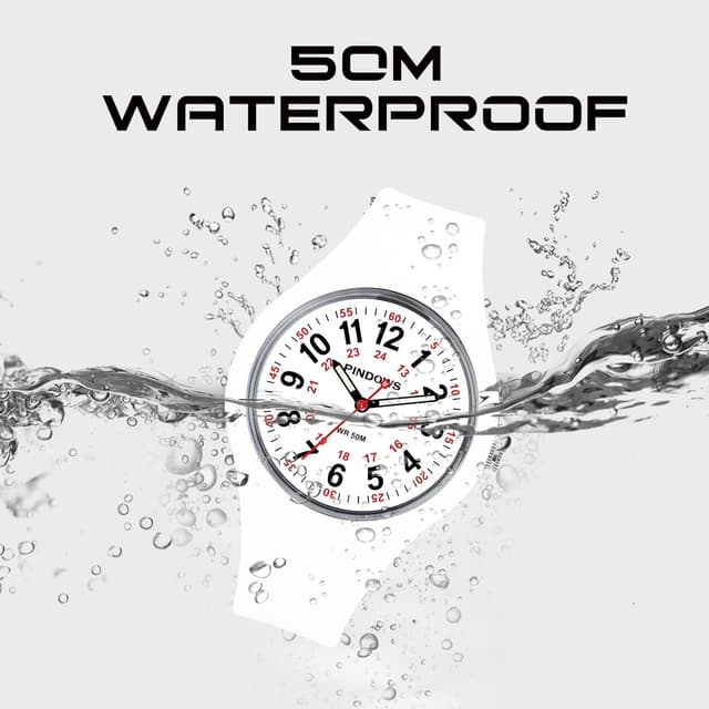 Detalle de PINDOWS Analoge Quarzarmbanduhr mit Silikonband für Damen – wasserfest, leuchtendes Zifferblatt