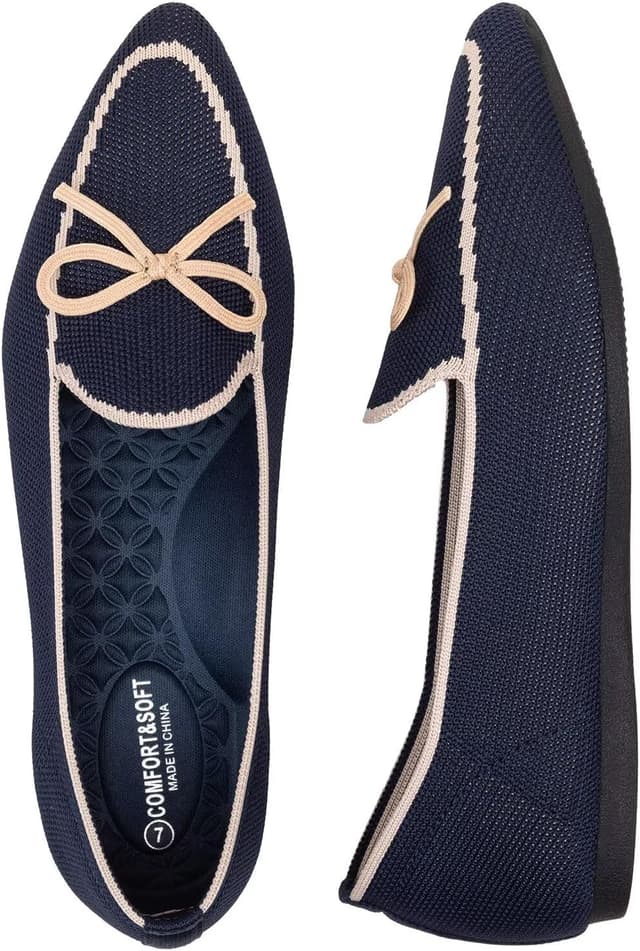 Detalle 2 de Frank Mully Loafer Flats für Damen aus Strickstoff – waschbare Ballerina-Schuhe mit Schleifen