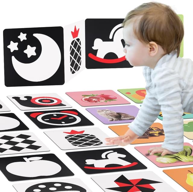 Detalle de Aolso Flash Cards Giochi Neonato, 80 pezzi ad alto contrasto (bianco e nero e colorate) per stimolazione visiva