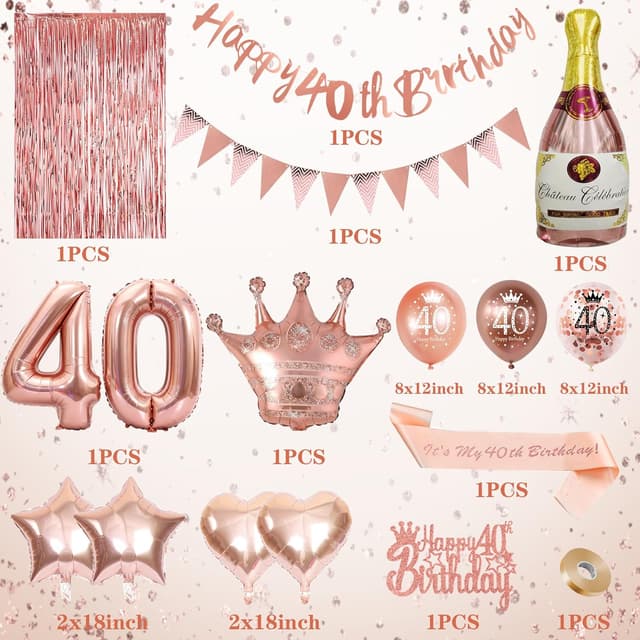 Thumbnail 3 de Rose Gold 40th Birthday Decorations Kit