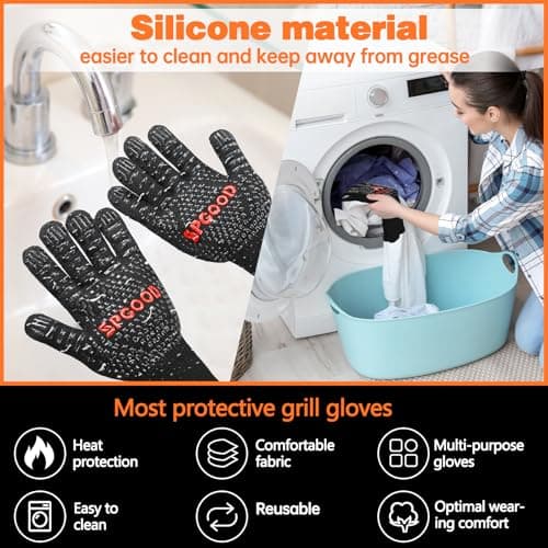 Detalle 2 de SPGOOD guantes de barbacoa y horno resistentes al calor hasta 800℃ (largos, M/XL)
