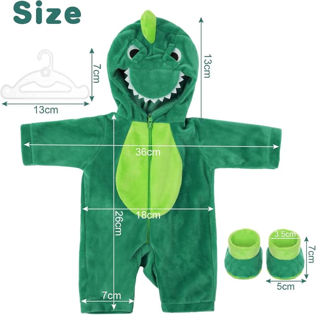 Detalle 2 de Set vestiti per bambole New Born Aolso: pagliaccetto con cappello, calzini e gruccia (35-45 cm)