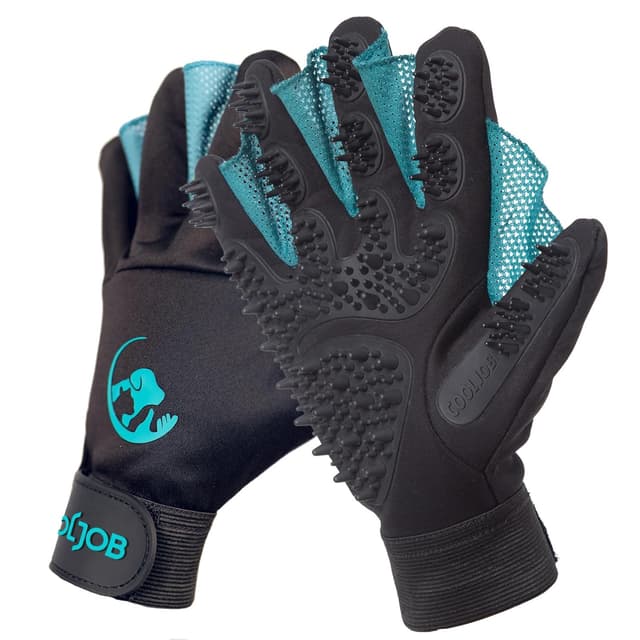 Detalle de COOLJOB Fellpflege-Handschuhe mit Badebürste und Entfilzungsaufsatz (Größe M-L) für Katze, Hund, Pferd & mehr