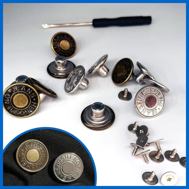 Detalle de ANMOYIXIA 12 Ersatzknöpfe für Jeans (17 mm) – abnehmbare Knöpfe ohne Nähen mit Schraubendreher