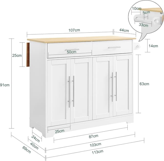 Detalle de SoBuy FKW129-WN isla de cocina 113x91x(44–69) cm