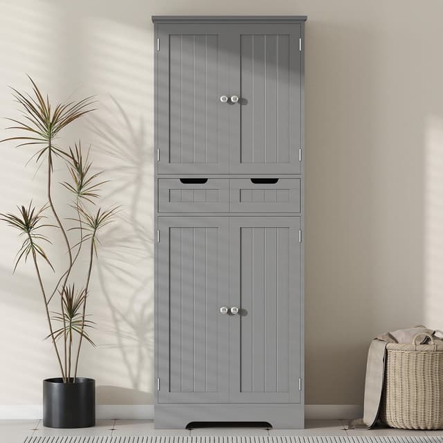 Detalle 2 de HOMCOM Meuble de salle de bain avec tiroir et portes, étagère réglable, 60 x 30 x 160 cm (gris)