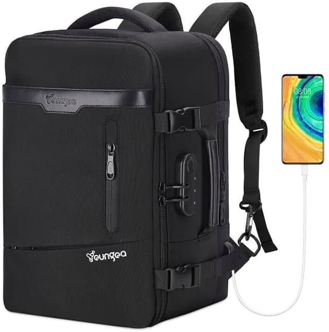 Detalle de YOUNGOA Mochila de Viaje Cabina para Avión ✈️ 20L Negro