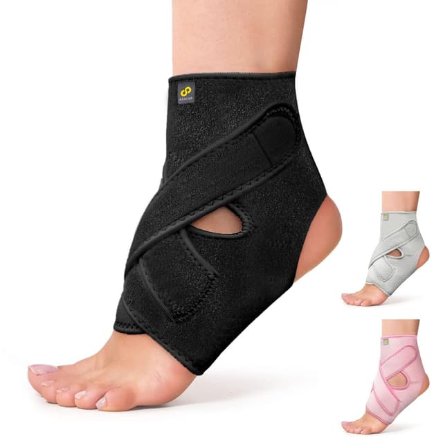 Detalle de BRACOO FS10 Adjustable Ankle Support (Open-Heel Compression Foot Brace) – Black, L/XL