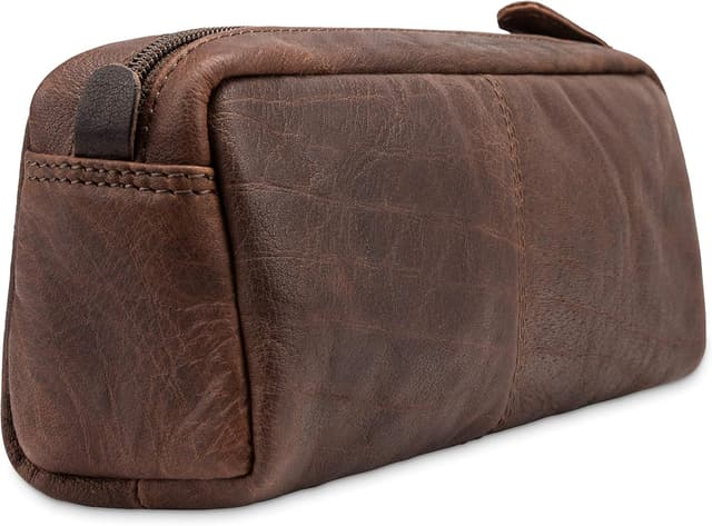 Detalle de LEABAGS Leder-Federmäppchen (Großes Echtleder) Umber – Stiftetui & Stiftmappe für Schule, Beruf und Uni