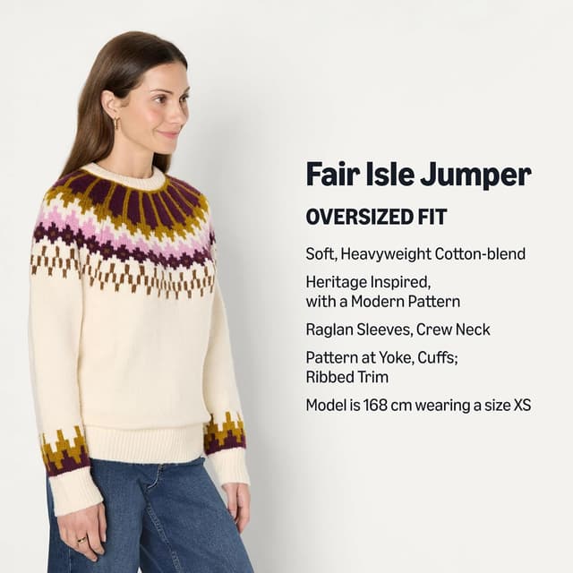 Detalle de Amazon Essentials Women’s Demi’s Pick Oversized-Fit Fair Isle Crewneck Jumper