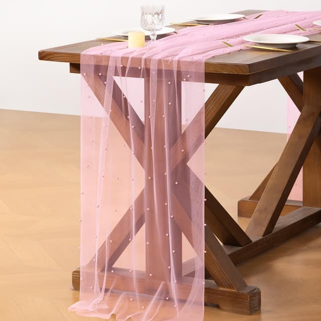 Detalle de Socomi Pearl Tulle Table Runner in Pink Spring/Easter Gauze (10 ft) for Weddings & Parties