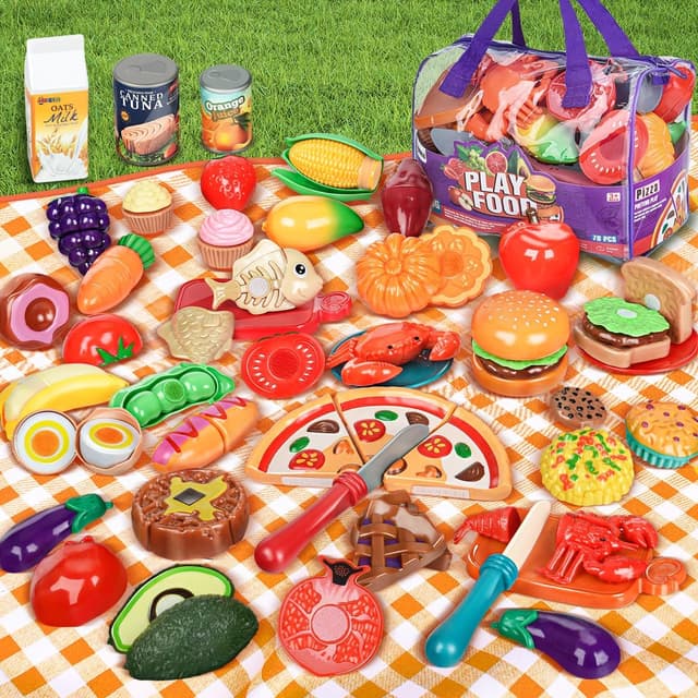 Thumbnail 6 de Laugigle Pretend Play Food für Kinderküche – 78-teiliges Spielfutter-Set mit Aufbewahrungstasche