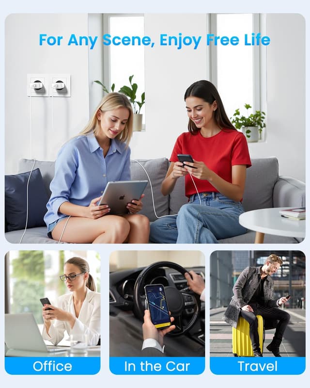 Thumbnail 6 de 2Pack chargeur rapide USB‑C 20W avec câble 2 m pour iPhone 17/16/15 Pro et iPad Pro/Air/Mini