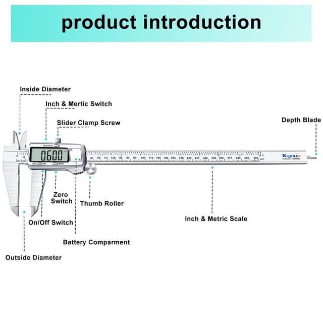 Detalle 1 de Kynup calibro digitale 300 mm / 12” in acciaio inox con conversione mm/inch