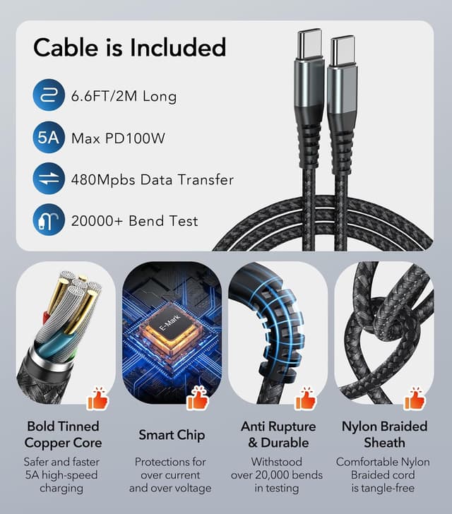 Thumbnail 6 de 65W USB-C Ladegerät mit 3 Ports (USB + USB-C) und 2 m Ladekabel – Multiport Netzteil für MacBook, iPhone & mehr