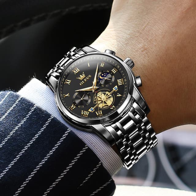 Detalle de OLEVS Herrenuhr mit Quarz, 42 mm Zifferblatt