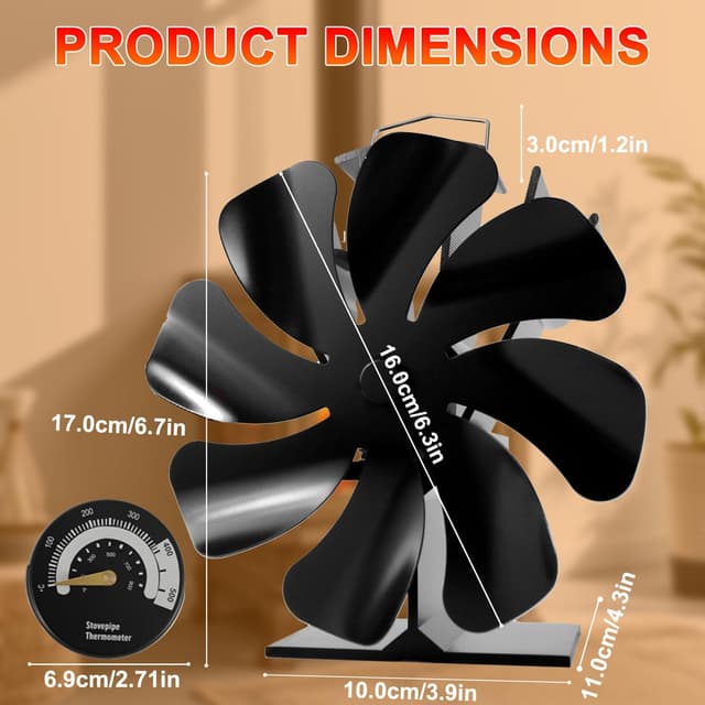 Thumbnail 4 de Tomersun 8-Blade Log Burner Stove Fan