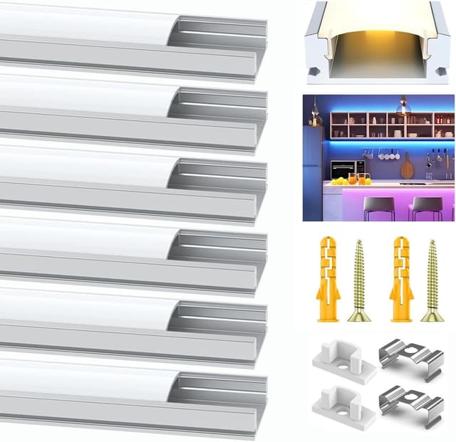 Detalle de VEANANO U-Shape Aluminium LED Profile Diffuser Kit (6-pack, 1m) with Milky Cover