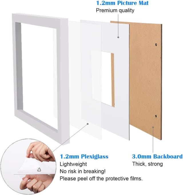 Detalle 2 de EGOFINE 9x7 inch Photo Frames White Set of 4 (Solid Wood) for Table Top and Wall Mounting