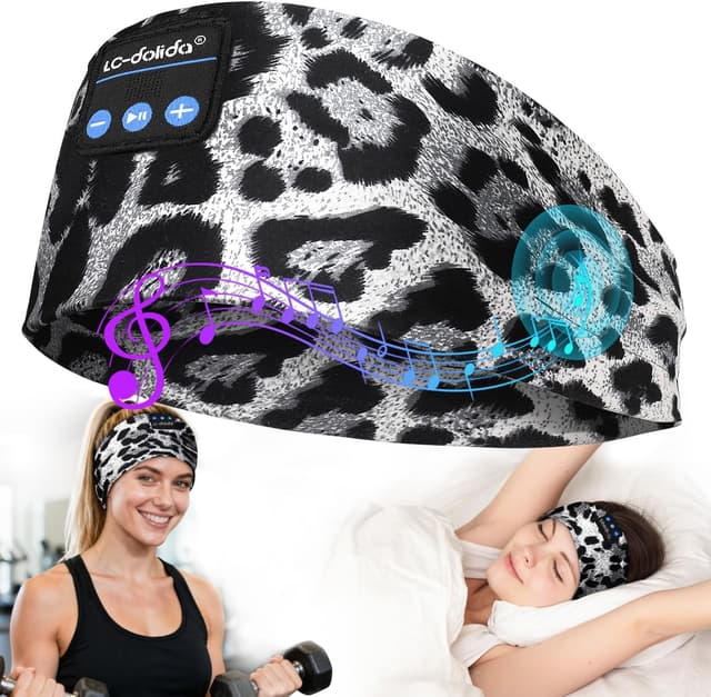 Detalle de LC-dolida Sleep Headphones Headband (Bluetooth 5.4) with Microphone, USB-C Wireless Sleep Mask & Sports Headband 3-in-1