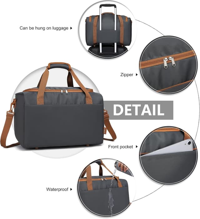 Detalle de Kono Ryanair 40x20x25 Under The Seat Holdall Cabin Hand Luggage Travel Bag, 20L (Grey/Brown)