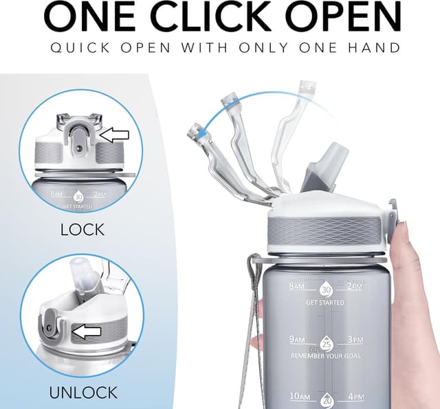 Detalle de Hyeta 32oz Water Bottle With Straw (Leak-Proof) and Time Markings