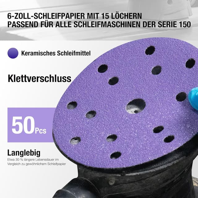 Thumbnail 2 de 50 Stück Schleifpapier 150 mm Keramik 600 Körnung