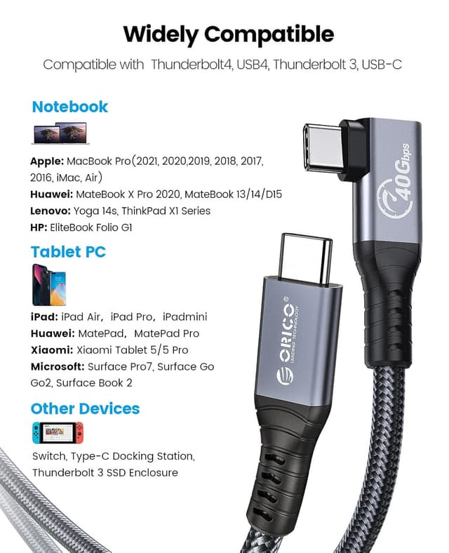 Thumbnail 6 de ORICO Thunderbolt 4 Cable 40Gbps 8K@60Hz 100W, 2M