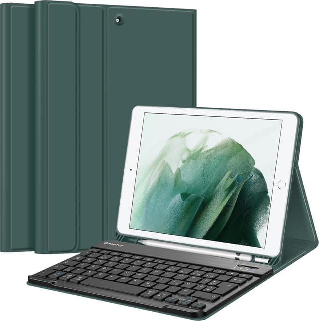 Detalle de FINTIE Tastatur Hülle für iPad 10,2 Zoll 7./8./9. Gen. (2019–2021) mit QWERTZ, Pencil-Halter & abnehmbarer Bluetooth-Tastatur – Dunkelgrün