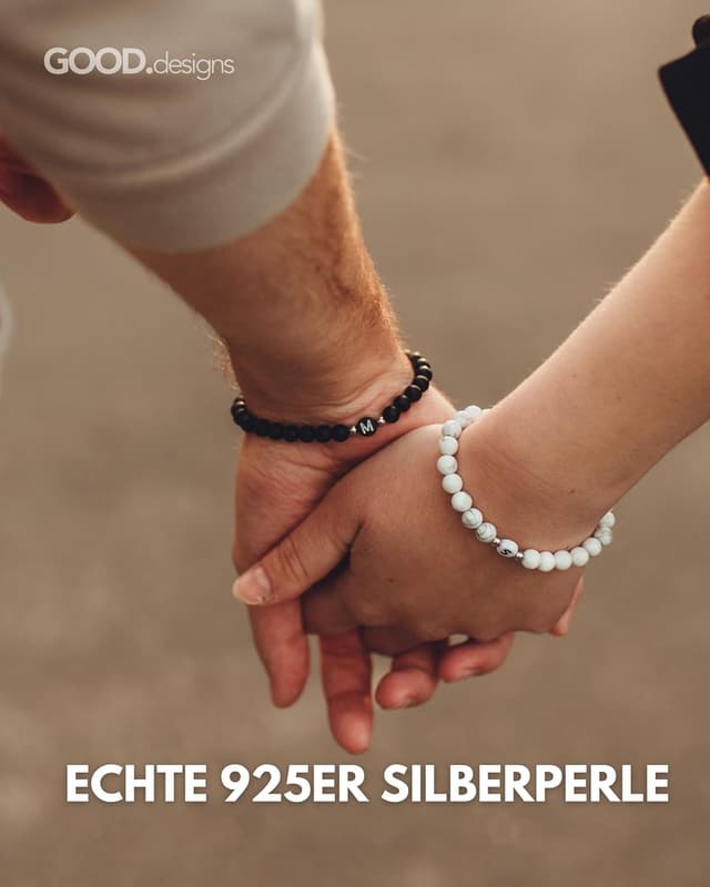 Detalle de GD GOOD.designs Partnerarmband mit Buchstaben und echten Naturstein-Perlen (Paar-Geschenk)