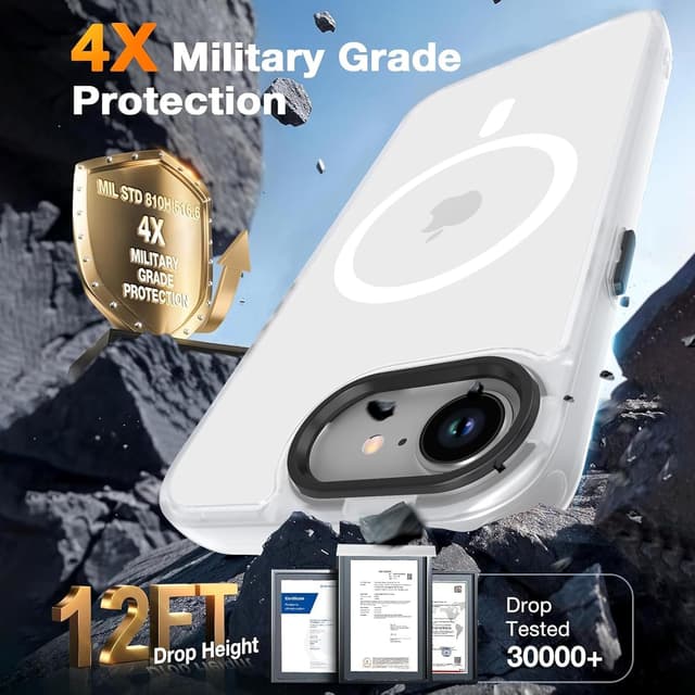 Detalle de BPOASE Ultra Slim iPhone 16E/iPhone 17E Case with Screen Protector (MagSafe Compatible) - Clear Matte Shockproof Phone Cover