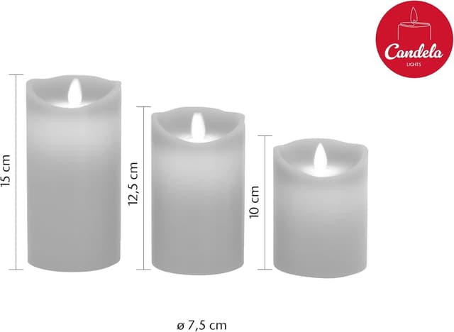 Detalle de LC Home Candela Lights LED-Kerzen-Set in Rot (Echtwachsoptik), 3-teilig mit Fernbedienung, Timer & mehrstufig dimmbar