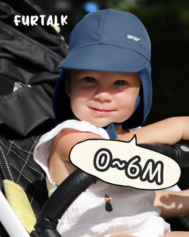 Detalle de FURTALK Baby-Sonnenhut mit Nackenklappe (UPF 50+) einstellbar für 0–6 Monate