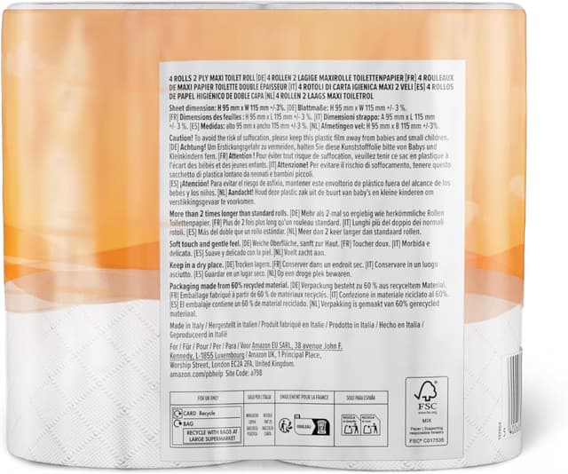 Detalle 2 de by Amazon Carta igienica Maxi (2 veli) trapuntata, 4 rotoli, certificata FSC