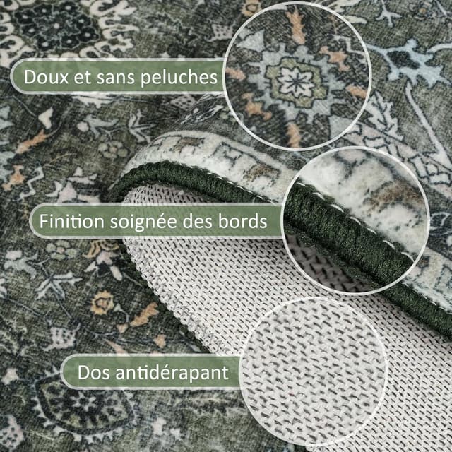 Detalle de Tapis de couloir IMIYOKU 65 x 180 cm vert foncé lavable antidérapant