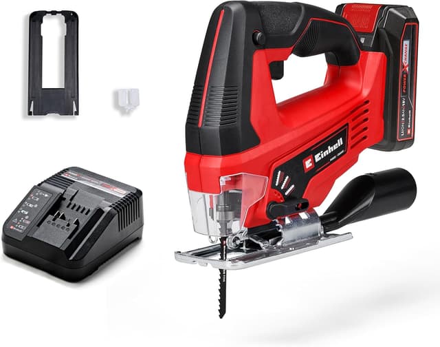 Detalle de Einhell TC-JS 18/70 Li Power X-Change: seghetto alternativo a batteria 18 V, 70 mm (1 pz 2,5 Ah + caricabatterie)