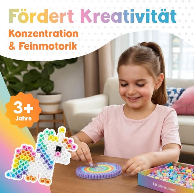 Detalle de MUTKIND® XL Bügelperlen-Set 10 mm (1500 Stück) Pastellfarben – inkl. 50 Vorlagen zum Download