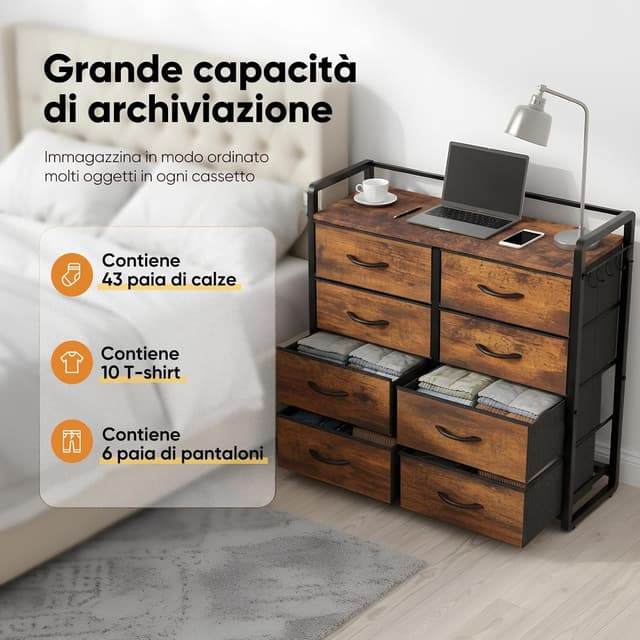 Detalle de HOKEEPER cassettiera in tessuto con 8 cassetti marrone (78,5 x 28 x 89 cm) per camera, sala e corridoio