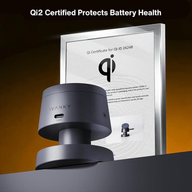 Detalle de iVANKY stazione di ricarica wireless 4 in 1 con luce notturna, Qi2 15W e MagSafe per iPhone, Apple Watch e AirPods