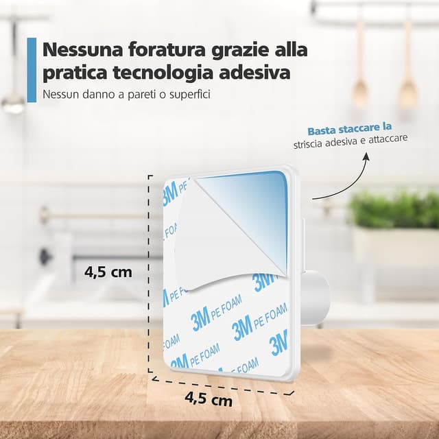Detalle de Virea Ganci da parete auto-adesivi senza forare set di 4 in bianco, ganci per asciugamani e accappatoi fino a 8 kg