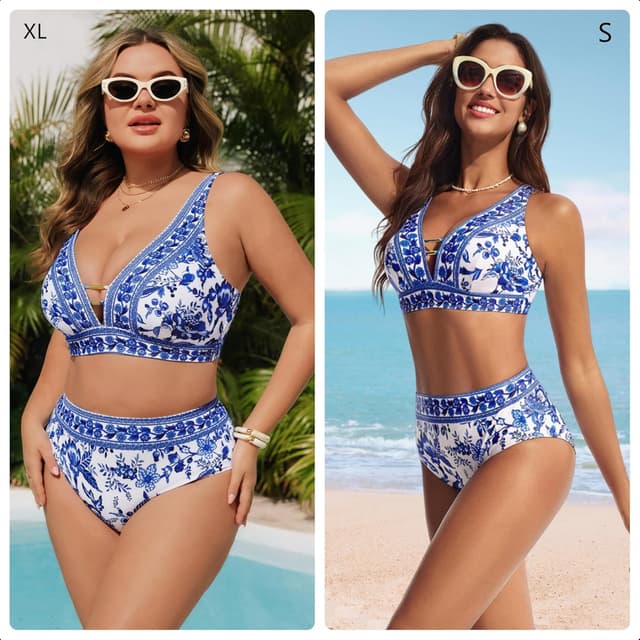 Detalle 2 de Hanna Nikole Women’s High Waisted Bikini Sets Floral Print, 2-Piece Cutout V-Neck Swimsuit