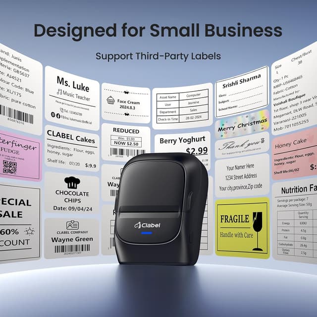 Detalle 2 de CLABEL 221B Label Maker Machine with Bluetooth Thermal Printing (Portable, 2-inch) for Small Business