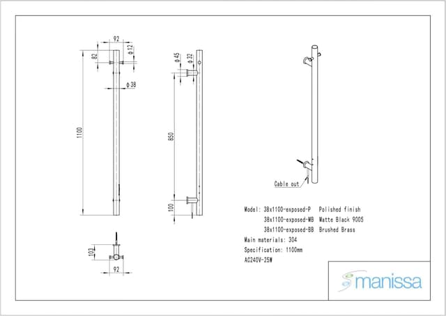 Detalle 2 de Manissa Electric Robe Towel Robe Warmer Brushed Brass Vertical Bathroom Bar Dryer (1100mm x 38mm)