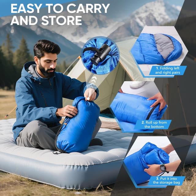 Detalle de OBTANIM Portable Waterproof Sleeping Bag for Adults & Kids (4 Seasons) – Polyester Camping Bag With Compression Storage