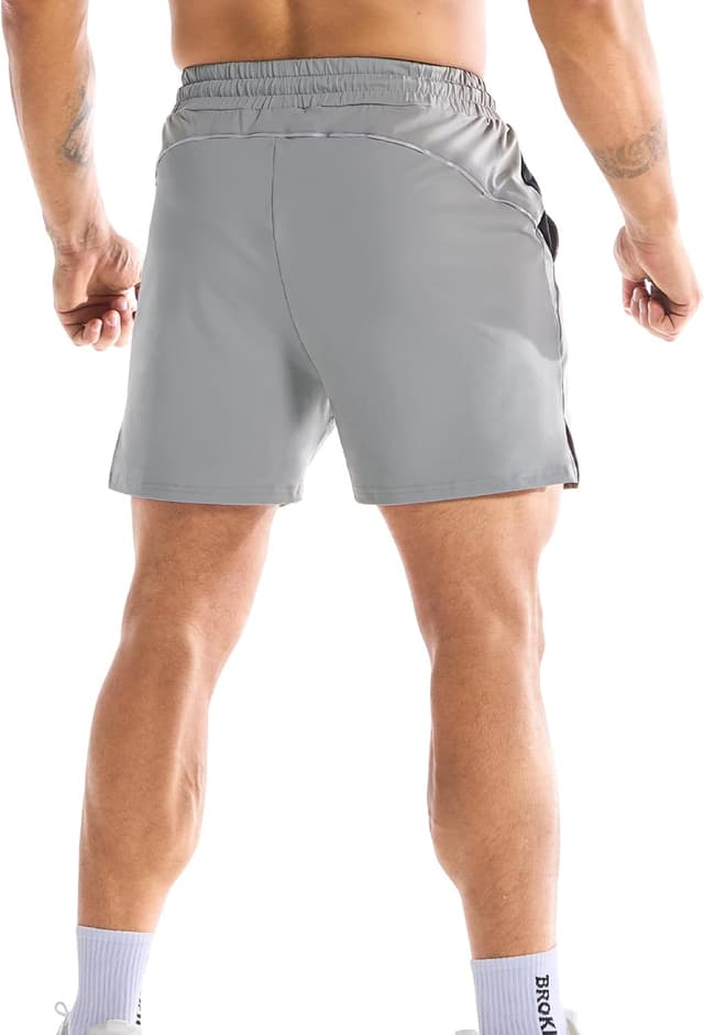 Detalle de Brokig Men’s Dry Gym Shorts (5 inch) with Mesh Pockets – training, running and gym shorts