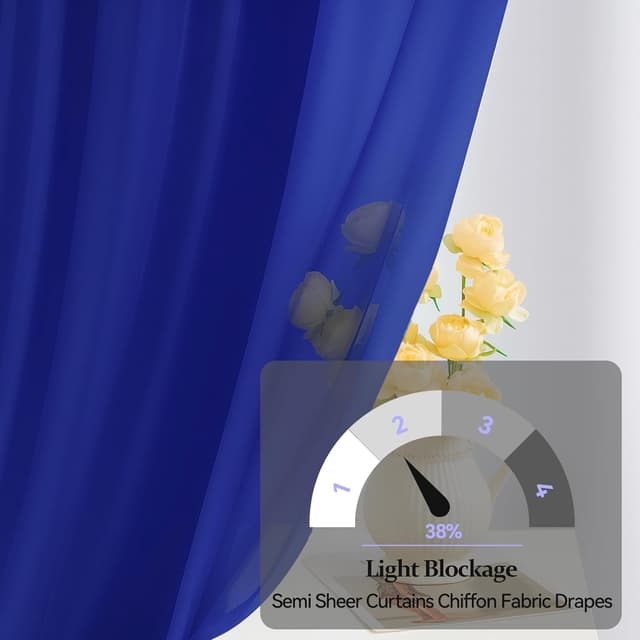 Detalle 2 de EMART Blue Backdrop Curtains (tulle chiffon), 2-panel set for 3x3m stage & photo backdrops