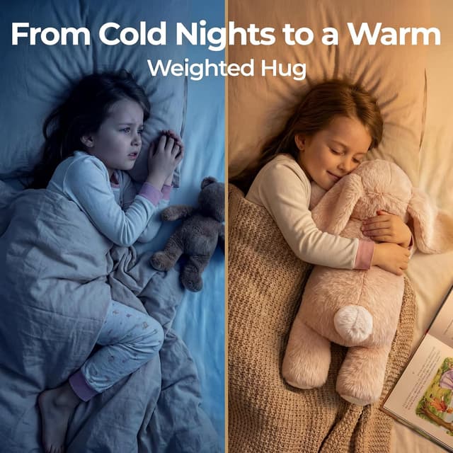 Detalle de Mewaii weighted teddy bunny plush (Cream White) with heatable/coolable inner pad, microwavable design