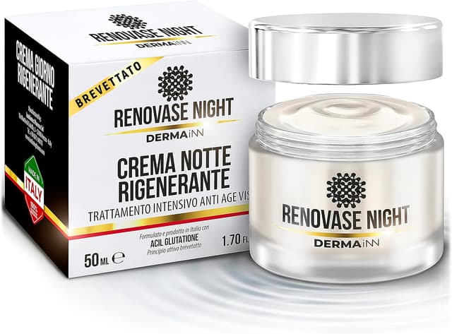 Detalle de Renovase Night Crema Notte Viso Antirughe per Uomo e Donna con Acido Ialuronico, Acil Glutatione e Omega 3