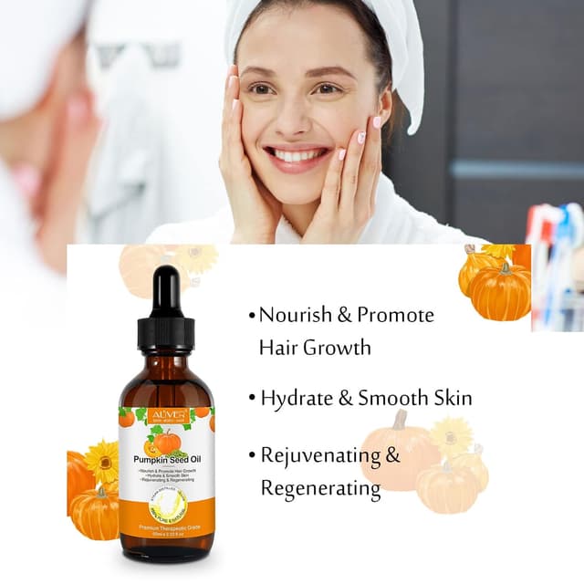 Detalle de Kürbiskernöl für Haare (60 ml) – reines Bio-Kürbiskern-Trägeröl für Hydratisierung & Reparatur von trockenem, geschädigtem Haar